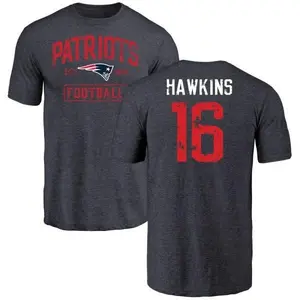 Men's Andrew Hawkins New England Patriots Navy Distressed Name & Number Tri-Blend T-Shirt
