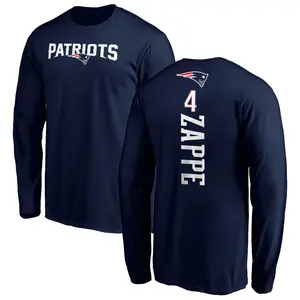 Men's Bailey Zappe New England Patriots Backer Long Sleeve T-Shirt - Navy