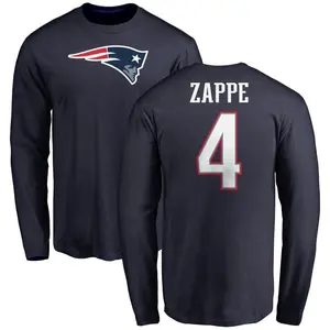 Men's Bailey Zappe New England Patriots Name & Number Logo Long Sleeve T-Shirt - Navy