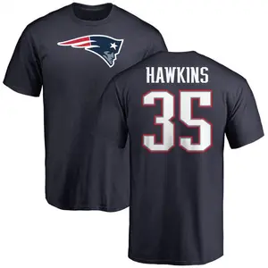 Men's Brad Hawkins New England Patriots Name & Number Logo T-Shirt - Navy