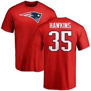 Men's Brad Hawkins New England Patriots Name & Number Logo T-Shirt - Red
