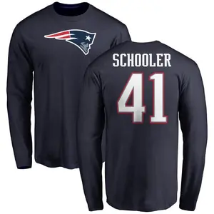 Men's Brenden Schooler New England Patriots Name & Number Logo Long Sleeve T-Shirt - Navy