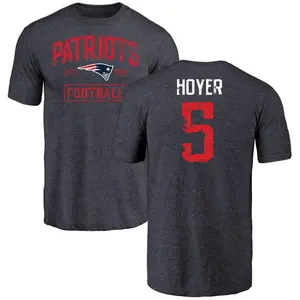 Men's Brian Hoyer New England Patriots Navy Distressed Name & Number Tri-Blend T-Shirt