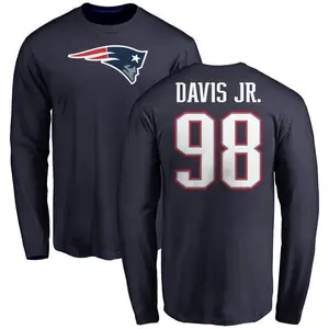 Men's Carl Davis Jr. New England Patriots Name & Number Logo Long Sleeve T-Shirt - Navy