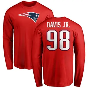 Men's Carl Davis Jr. New England Patriots Name & Number Logo Long Sleeve T-Shirt - Red