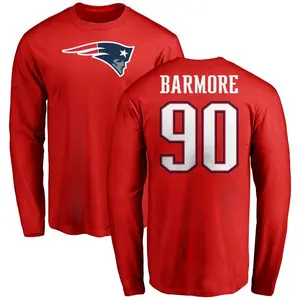 Men's Christian Barmore New England Patriots Name & Number Logo Long Sleeve T-Shirt - Red
