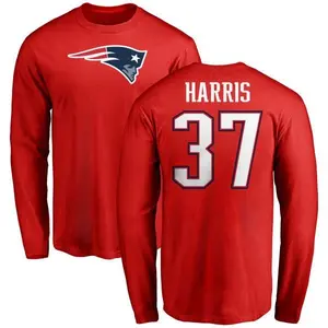 Men's Damien Harris New England Patriots Name & Number Logo Long Sleeve T-Shirt - Red