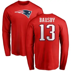 Men's De'Vante Bausby New England Patriots Name & Number Logo Long Sleeve T-Shirt - Red