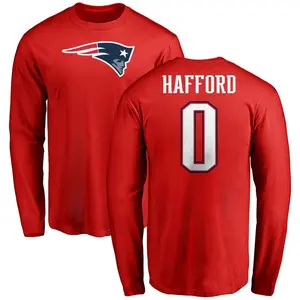 Men's Devin Hafford New England Patriots Name & Number Logo Long Sleeve T-Shirt - Red