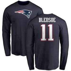 Men's Drew Bledsoe New England Patriots Name & Number Logo Long Sleeve T-Shirt - Navy