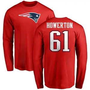 Men's Hayden Howerton New England Patriots Name & Number Logo Long Sleeve T-Shirt - Red