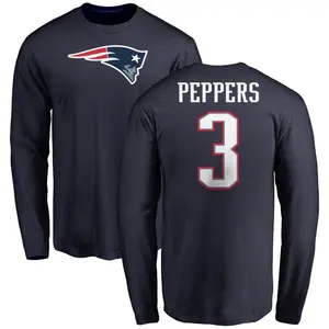 Men's Jabrill Peppers New England Patriots Name & Number Logo Long Sleeve T-Shirt - Navy