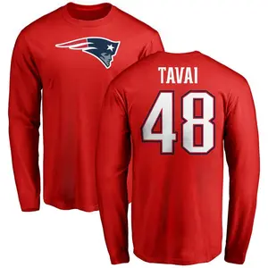 Men's Jahlani Tavai New England Patriots Name & Number Logo Long Sleeve T-Shirt - Red
