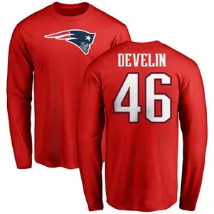 Men's James Develin New England Patriots Name & Number Logo Long Sleeve T-Shirt - Red