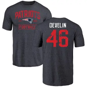 Men's James Develin New England Patriots Navy Distressed Name & Number Tri-Blend T-Shirt