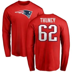 Men's Joe Thuney New England Patriots Name & Number Logo Long Sleeve T-Shirt - Red