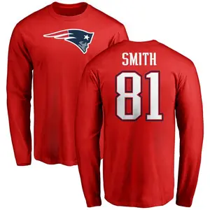 Men's Jonnu Smith New England Patriots Name & Number Logo Long Sleeve T-Shirt - Red