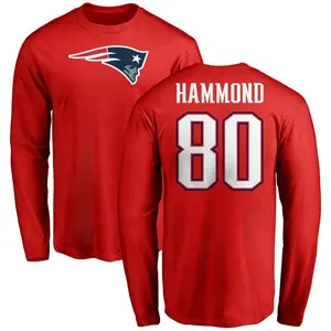 Men's Josh Hammond New England Patriots Name & Number Logo Long Sleeve T-Shirt - Red