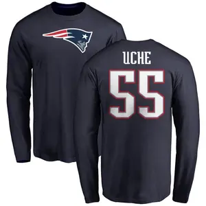 Men's Josh Uche New England Patriots Name & Number Logo Long Sleeve T-Shirt - Navy