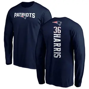 Men's Kevin Harris New England Patriots Backer Long Sleeve T-Shirt - Navy