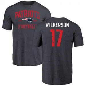 Men's Kristian Wilkerson New England Patriots Navy Distressed Name & Number Tri-Blend T-Shirt