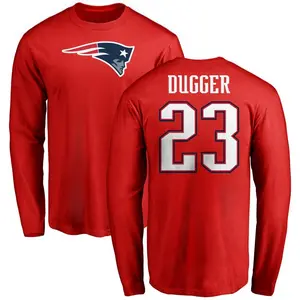 Men's Kyle Dugger New England Patriots Name & Number Logo Long Sleeve T-Shirt - Red