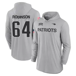 Men's Layden Robinson New England Patriots Gray 2024 Salute to Service Lightweight Performance Long Sleeve Hooded T-Shirt