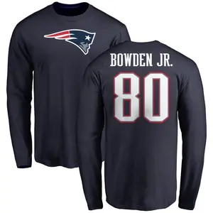 Men's Lynn Bowden Jr. New England Patriots Name & Number Logo Long Sleeve T-Shirt - Navy