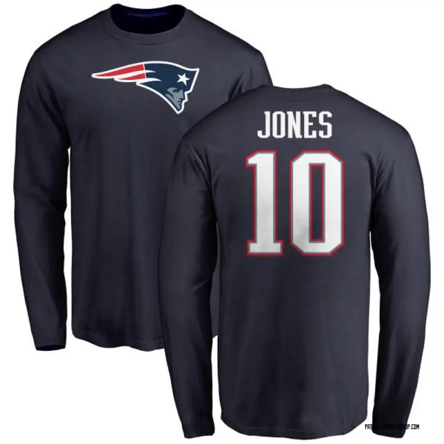 Men's Mac Jones New England Patriots Name & Number Logo Long Sleeve T-Shirt - Navy