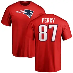 Men's Malcolm Perry New England Patriots Name & Number Logo T-Shirt - Red