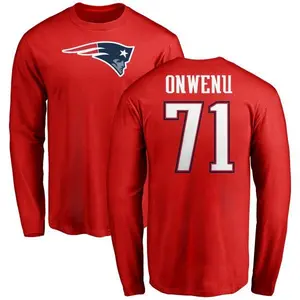 Men's Mike Onwenu New England Patriots Name & Number Logo Long Sleeve T-Shirt - Red