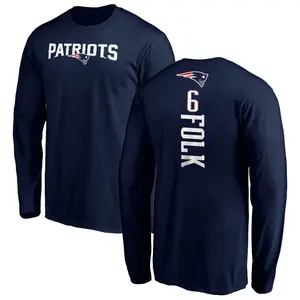 Men's Nick Folk New England Patriots Backer Long Sleeve T-Shirt - Navy