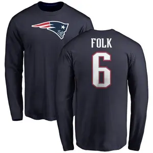 Men's Nick Folk New England Patriots Name & Number Logo Long Sleeve T-Shirt - Navy