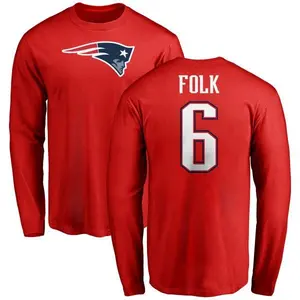Men's Nick Folk New England Patriots Name & Number Logo Long Sleeve T-Shirt - Red