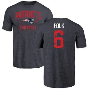 Men's Nick Folk New England Patriots Navy Distressed Name & Number Tri-Blend T-Shirt