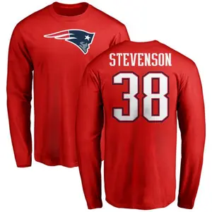 Men's Rhamondre Stevenson New England Patriots Name & Number Logo Long Sleeve T-Shirt - Red