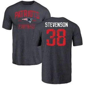 Men's Rhamondre Stevenson New England Patriots Navy Distressed Name & Number Tri-Blend T-Shirt