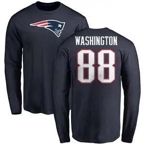 Men's Scotty Washington New England Patriots Name & Number Logo Long Sleeve T-Shirt - Navy