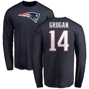 Men's Steve Grogan New England Patriots Name & Number Logo Long Sleeve T-Shirt - Navy