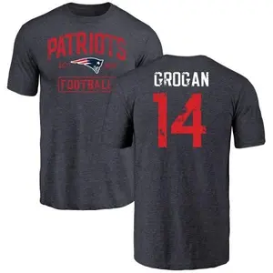 Men's Steve Grogan New England Patriots Navy Distressed Name & Number Tri-Blend T-Shirt