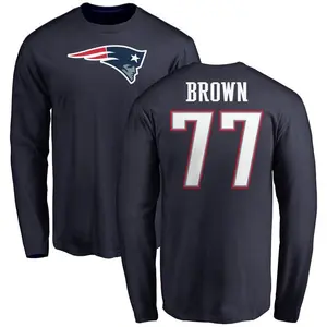 Men's Trent Brown New England Patriots Name & Number Logo Long Sleeve T-Shirt - Navy
