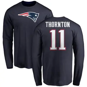 Men's Tyquan Thornton New England Patriots Name & Number Logo Long Sleeve T-Shirt - Navy