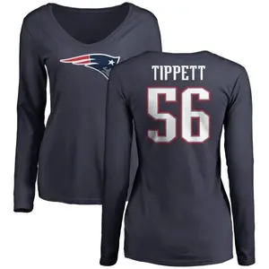 Women's Andre Tippett New England Patriots Name & Number Logo Slim Fit Long Sleeve T-Shirt - Navy