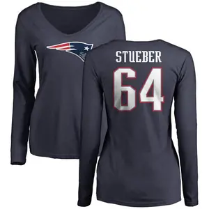 Women's Andrew Stueber New England Patriots Name & Number Logo Slim Fit Long Sleeve T-Shirt - Navy