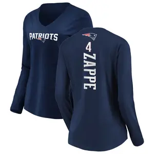 Women's Bailey Zappe New England Patriots Backer Slim Fit Long Sleeve T-Shirt - Navy