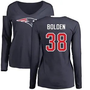 Women's Brandon Bolden New England Patriots Name & Number Logo Slim Fit Long Sleeve T-Shirt - Navy
