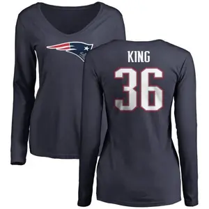 Women's Brandon King New England Patriots Name & Number Logo Slim Fit Long Sleeve T-Shirt - Navy