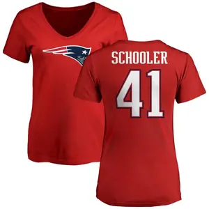 Women's Brenden Schooler New England Patriots Name & Number Logo Slim Fit T-Shirt - Red