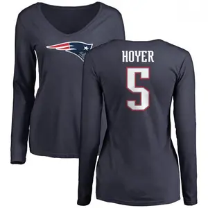 Women's Brian Hoyer New England Patriots Name & Number Logo Slim Fit Long Sleeve T-Shirt - Navy