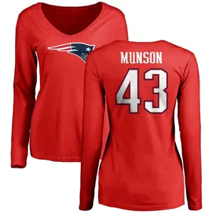 Women's Calvin Munson New England Patriots Name & Number Logo Slim Fit Long Sleeve T-Shirt - Red